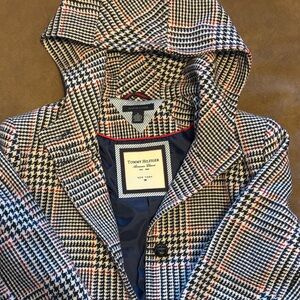 Tommy Hilfiger Plaid Trench Coat - Red, Blue, White